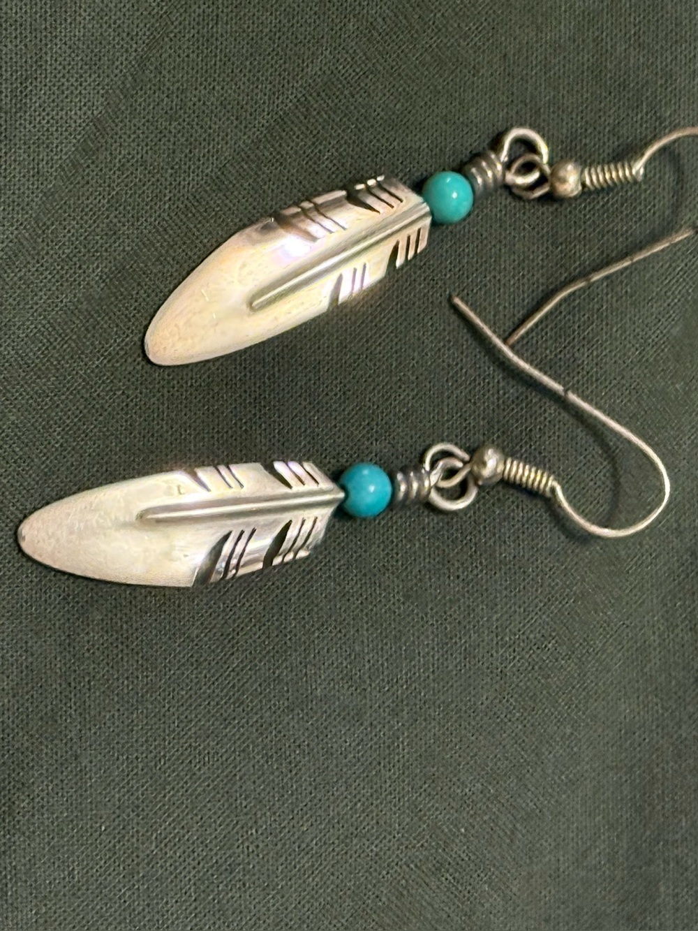Native American Jewelry | Ray Tracey Small Feather Earrings with Lapis